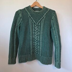 LL Bean Signature Women's Green Cotton Fisherman Sweater - Small